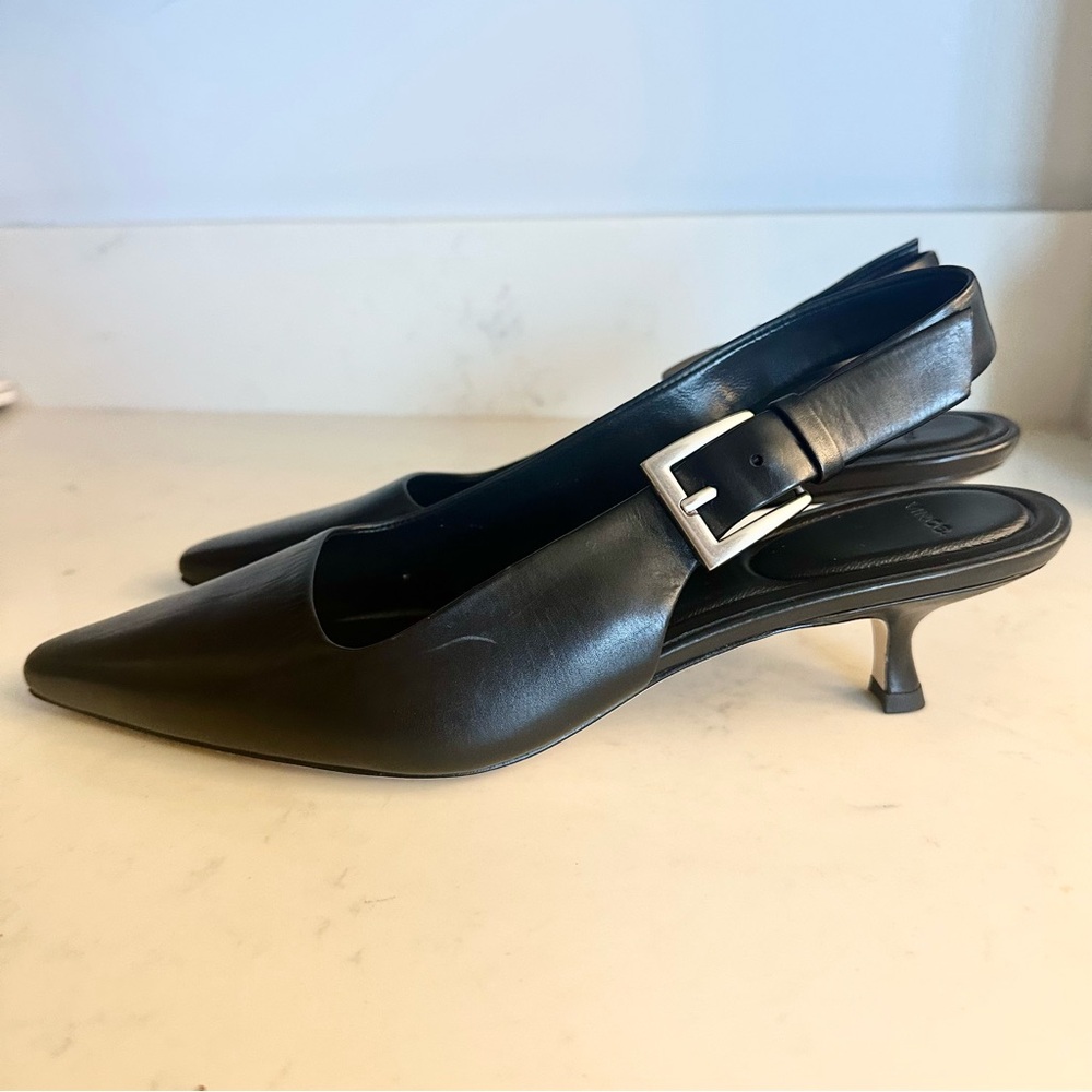Vince Black Shasta Kitten Heel Slingback Heels - Picture 6 of 10